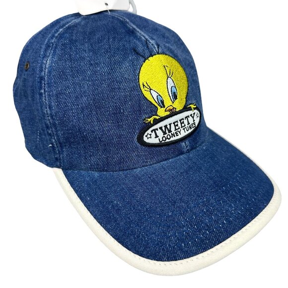 Vintage Tweety Looney Tunes Baseball Cap Youth  One Size Blue Denim Embroidered - Picture 8 of 16